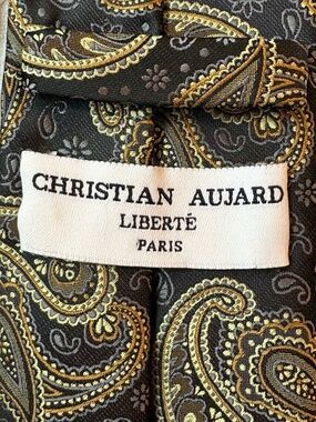 Vintage Christian Aujard Liberté Paris Gold Black Paisley Necktie